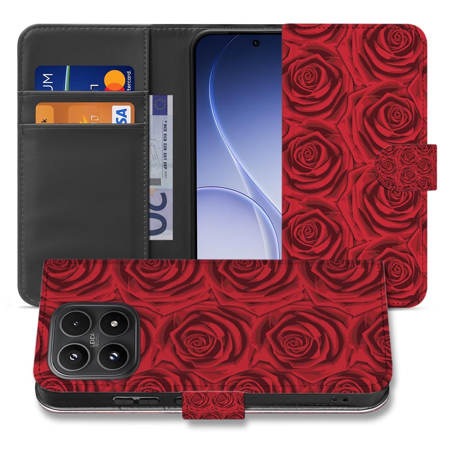 Xiaomi 17 bookcase Red Roses, voorkant met gesloten klep