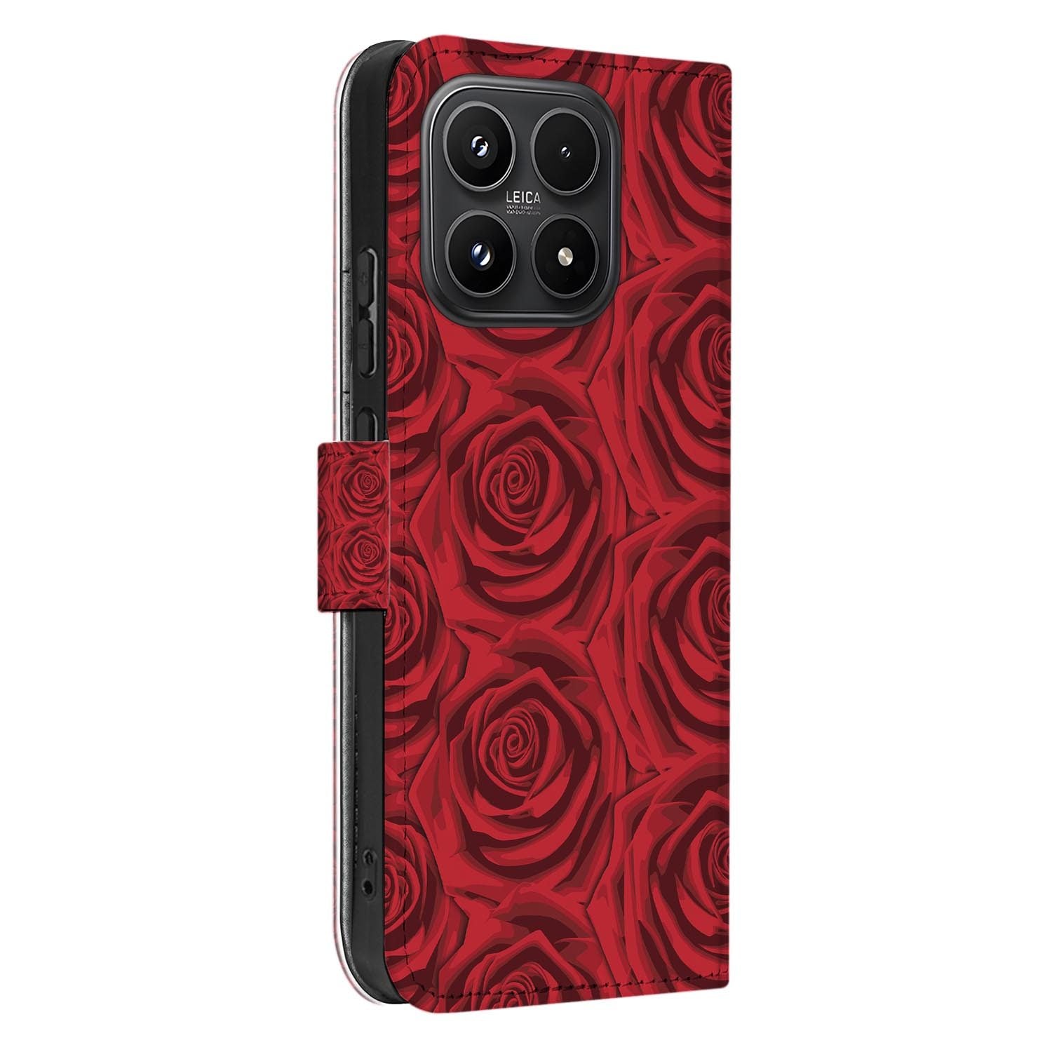 Xiaomi 17 bookcase Red Roses, zijkant met knopuitsparingen