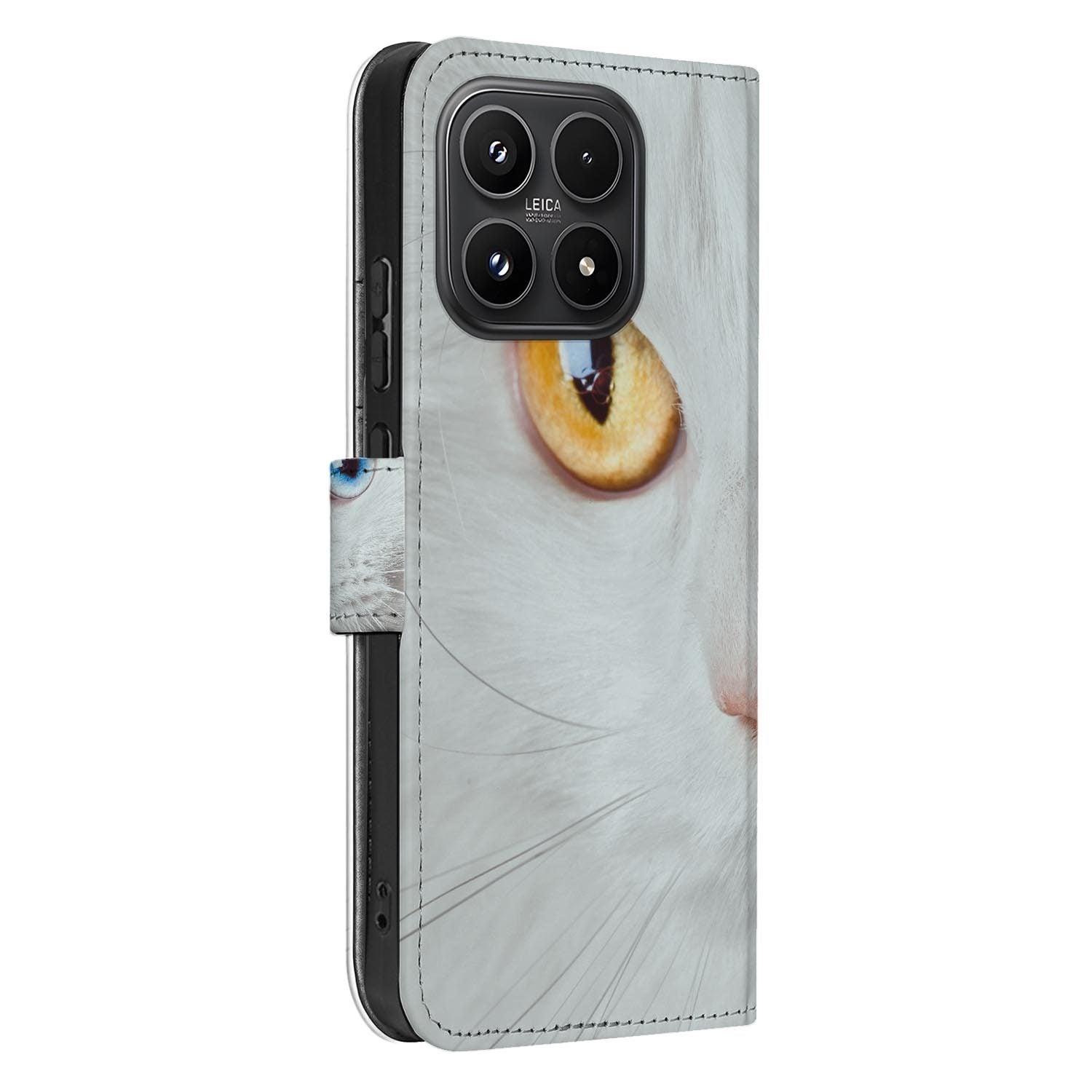 Xiaomi 17 bookcase Witte Kat, zijkant met knopuitsparingen