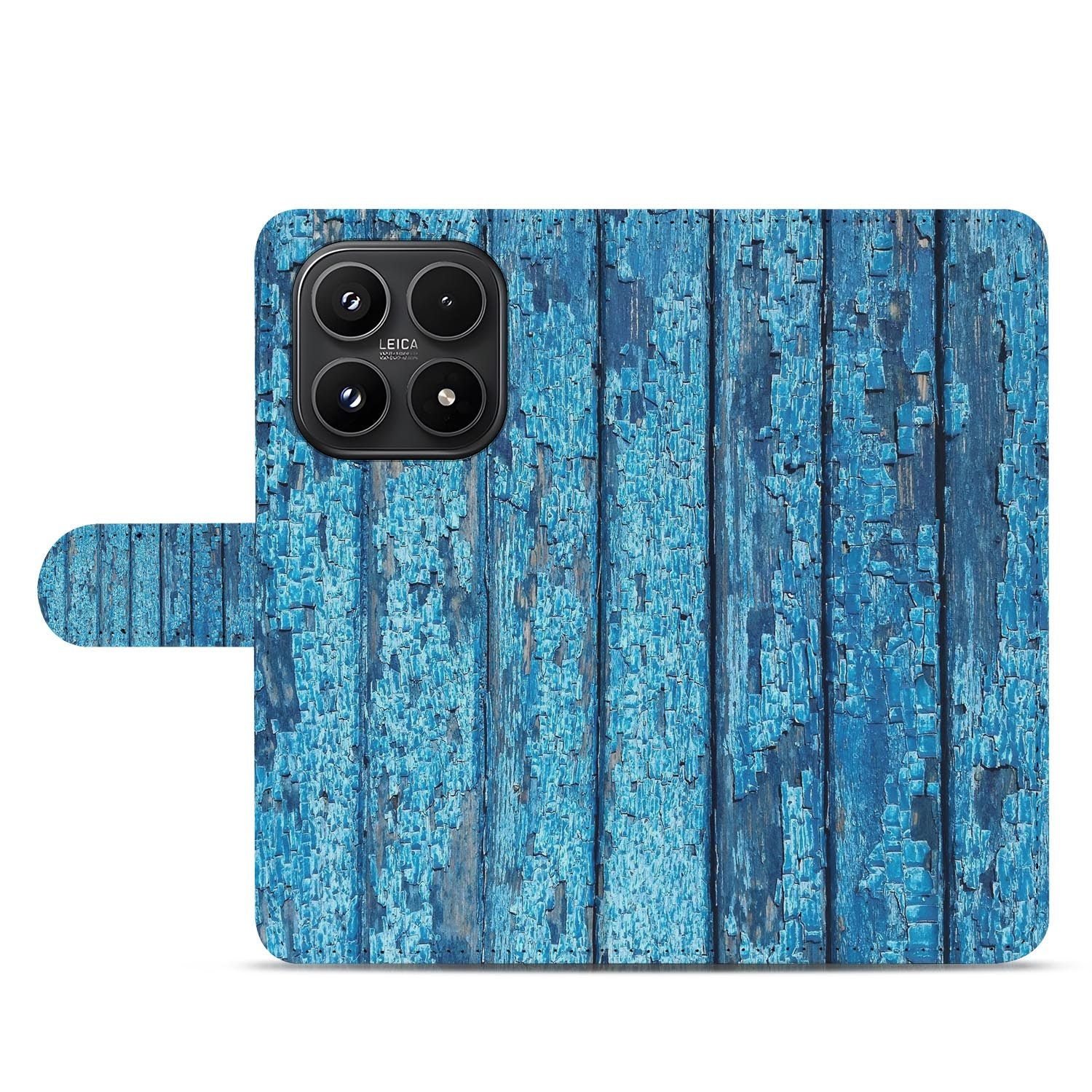 Xiaomi 17 bookcase Wood Blue, open met pasjesvakken