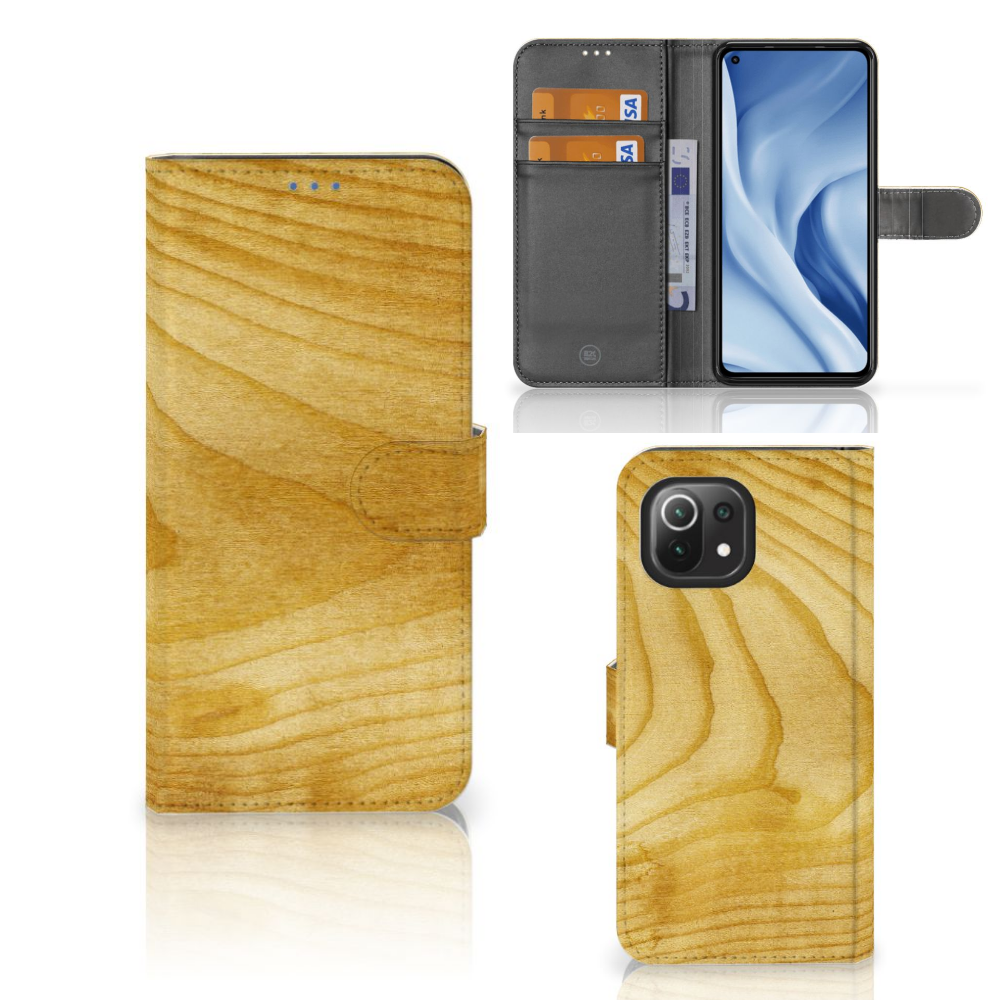 Xiaomi 11 Lite 5G NE Mi 11 Lite Book Style Case Licht Hout boekhoesje licht hout aanzicht