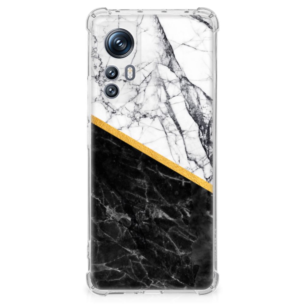 Xiaomi 12 | 12x Anti-Shock Hoesje Marmer Wit Zwart - Origineel Cadeau Man B2C Telecom