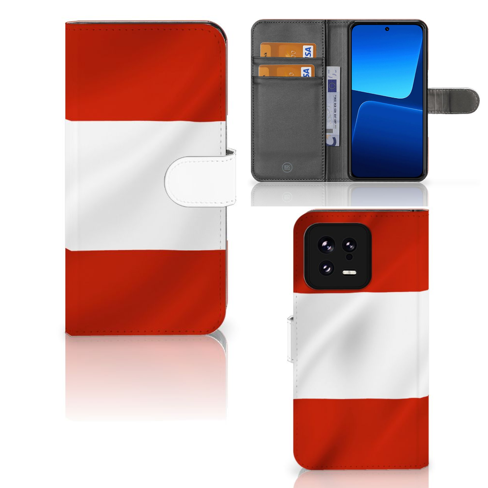 Xiaomi 13 Bookstyle Case Oostenrijk bookstyle case vlag design voorkant achterkant