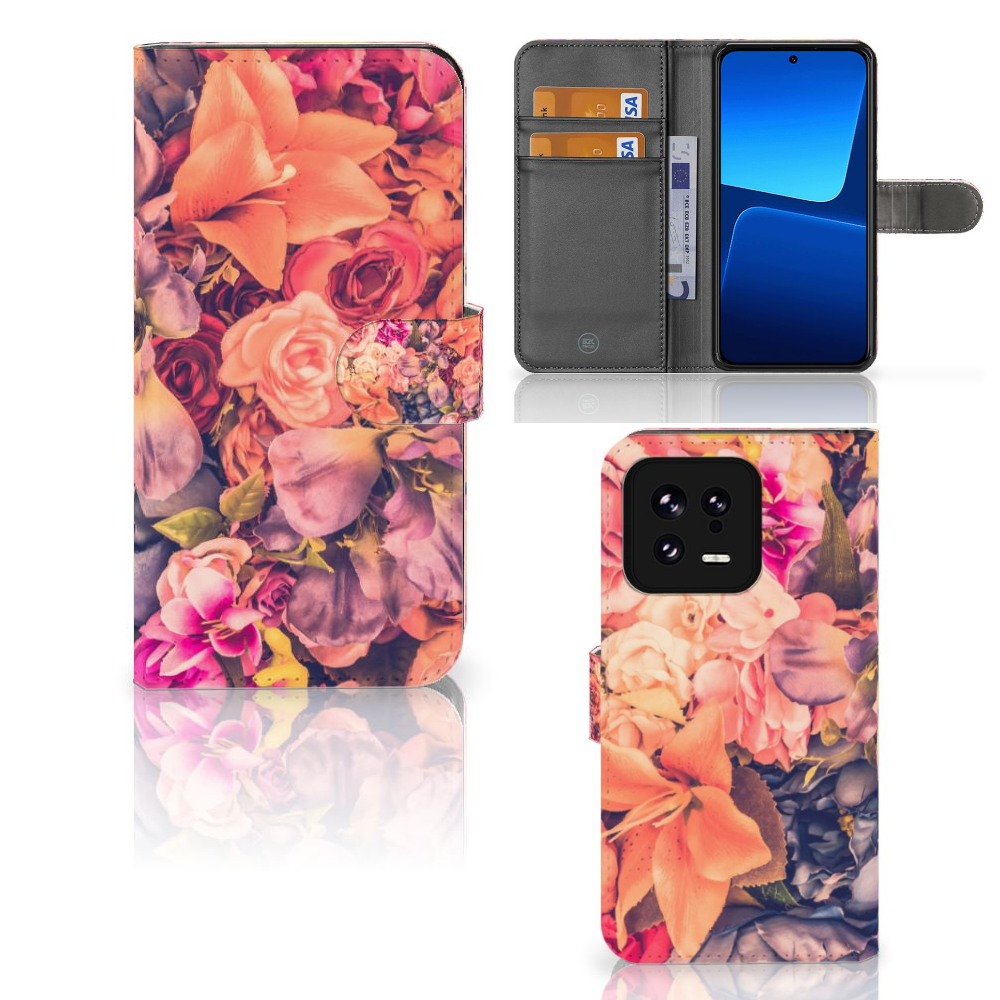 Xiaomi 13 Hoesje Bosje Bloemen boekhoesje bloemen design voorzijde achterzijde binnenkant