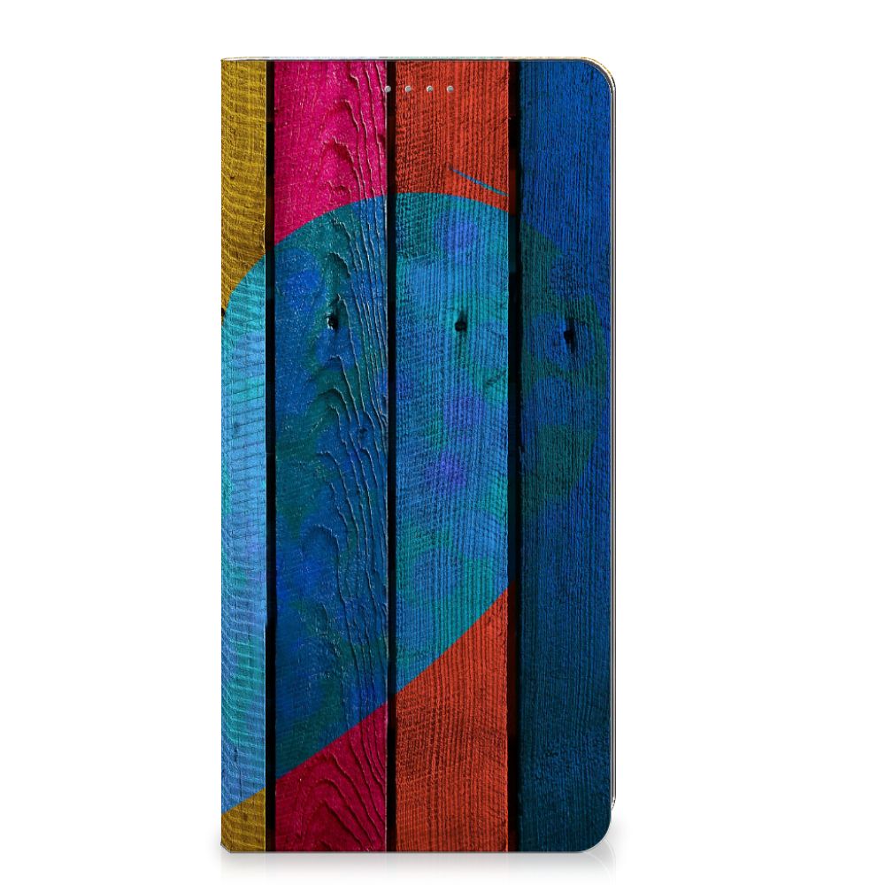 Xiaomi 13 Lite Book Wallet Case Wood Heart kleurig design voorzijde