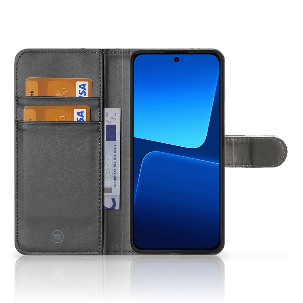 Xiaomi 13 Lite Bookcase Marmer Wit Zwart - Origineel Cadeau Man met pasjeshouder en luxe uitstraling.