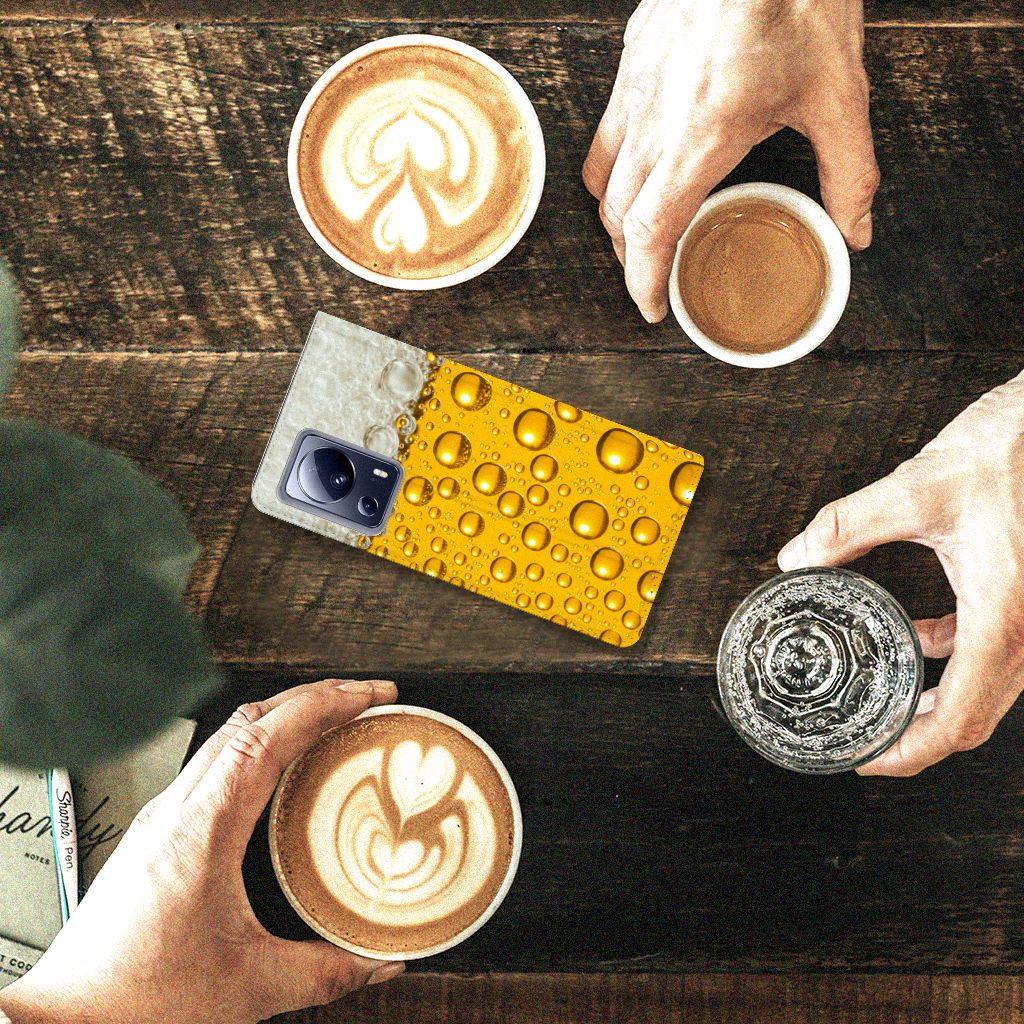 Xiaomi 13 Lite Flip Style Cover Bier bierprint bovenaanzicht