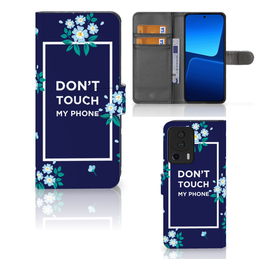 Xiaomi 13 Lite Portemonnee Hoesje Flowers Blue DTMP voorkant binnenzijde achterkant