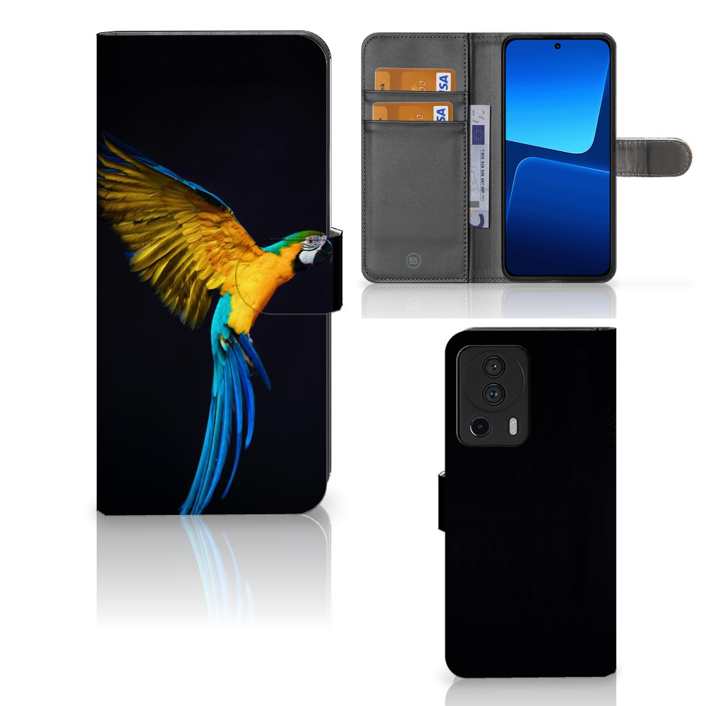 Xiaomi 13 Lite Telefoonhoesje met Pasjes Papegaai boekhoesje papegaai aanzicht
