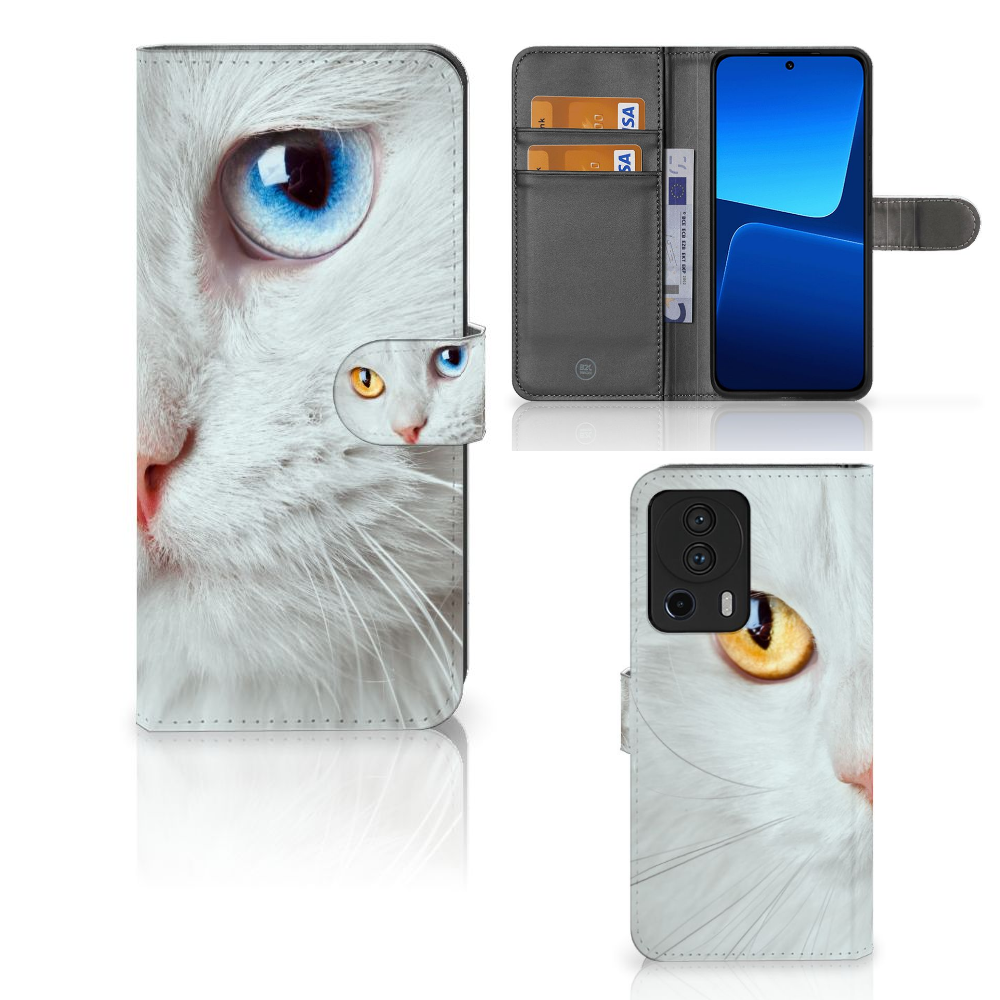 Xiaomi 13 Lite Telefoonhoesje met Pasjes Witte Kat