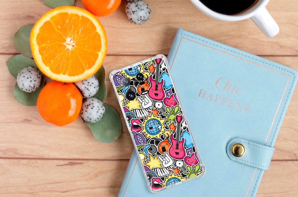 Xiaomi 13 Pro Anti Shock Bumper Case Punk Rock bovenaanzicht met kleurrijk design en fruit achtergrond
