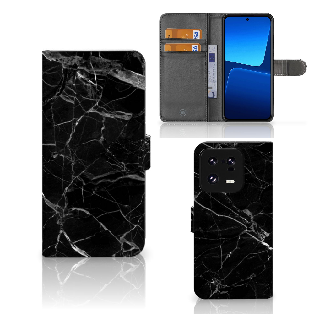 Xiaomi 13 Pro Bookcase Marmer Zwart Bookcase zwart marmer aanzicht