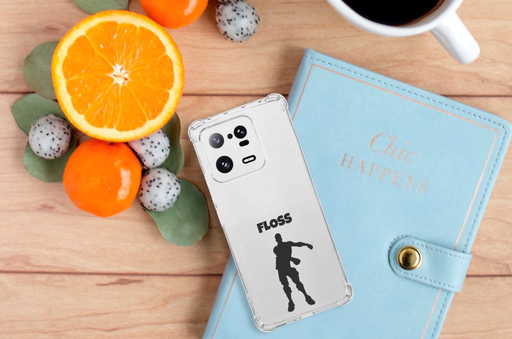 Xiaomi 13 Pro Stevig Bumper Hoesje Floss achterkant met fruit en notitieboek