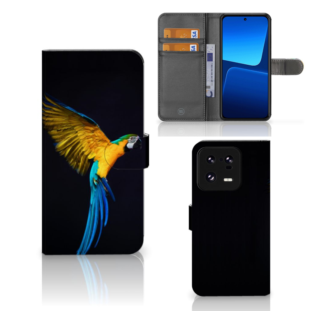 Xiaomi 13 Pro Telefoonhoesje met Pasjes Papegaai boekhoesje papegaai aanzicht