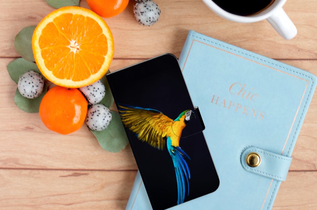 Xiaomi 13 Pro Telefoonhoesje met Pasjes Papegaai boekhoes met papegaai op de voorkant aanzicht