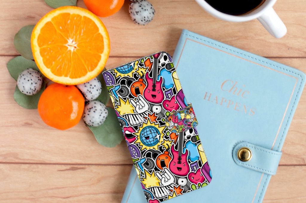 Xiaomi 13 Pro Wallet Case met Pasjes Punk Rock met kleurrijk design van gitaren en discoballen, perfect als cadeau.