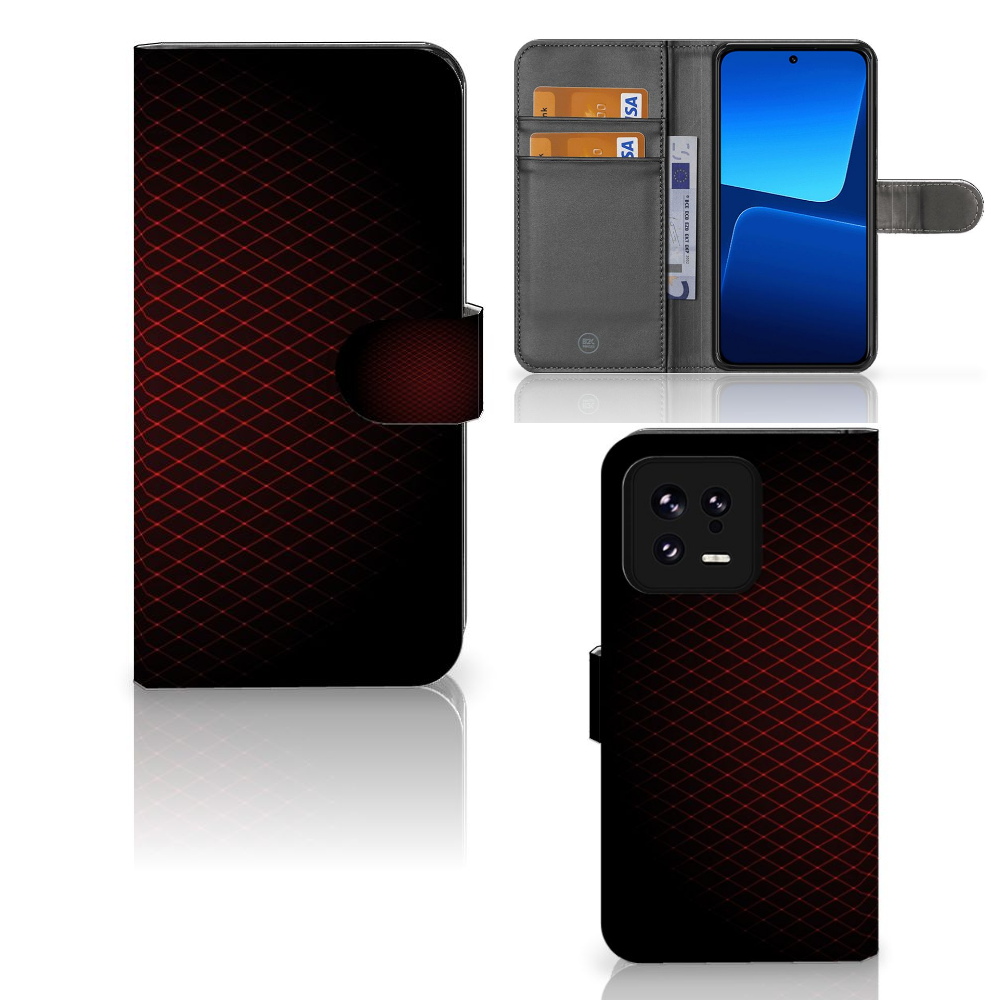 Xiaomi 13 Telefoon Hoesje Geruit Rood - Minimalistisch design met ruimte voor 3 pasjes, bedrukt aan alle zijdes.