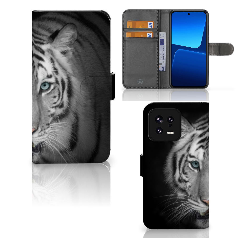 Xiaomi 13 Telefoonhoesje met Pasjes Tijger telefoonhoesje tijger zwart wit
