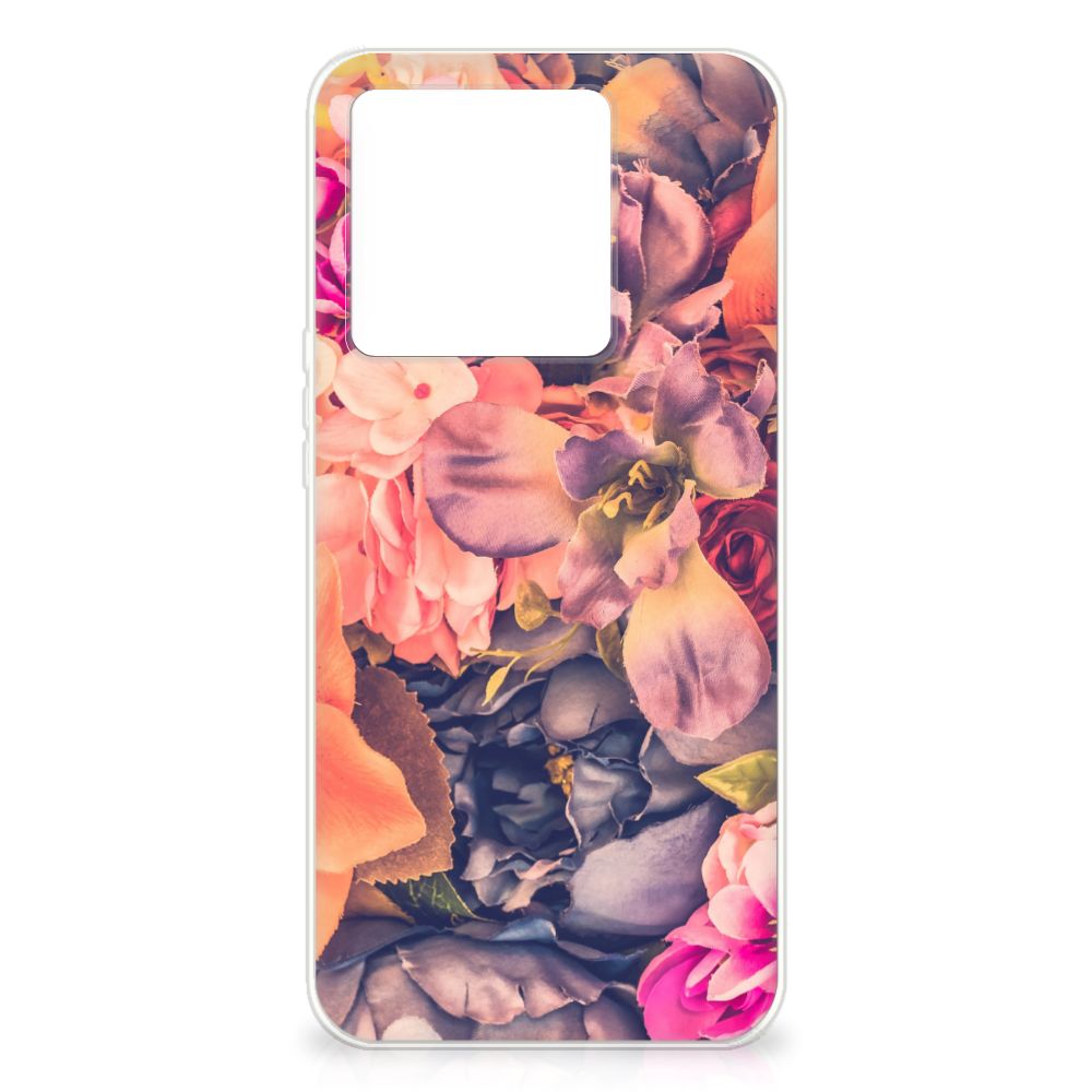 Xiaomi 13T TPU Case Bosje Bloemen bloemen oranje paars roze achterkant