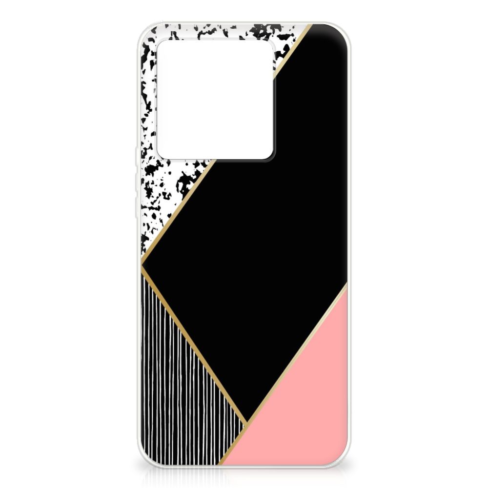 Xiaomi 13T TPU Hoesje Zwart Roze Vormen ontwerp aanzicht