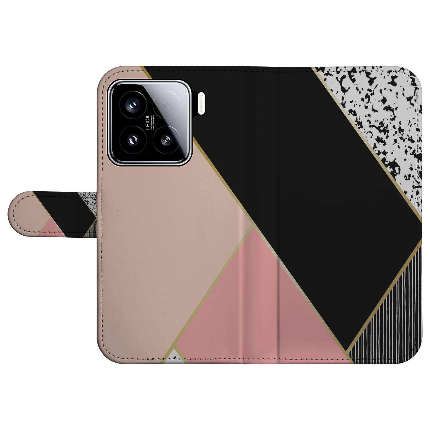 Xiaomi 15 Book Case Zwart Roze Vormen boekhoes design zwart roze aanzicht