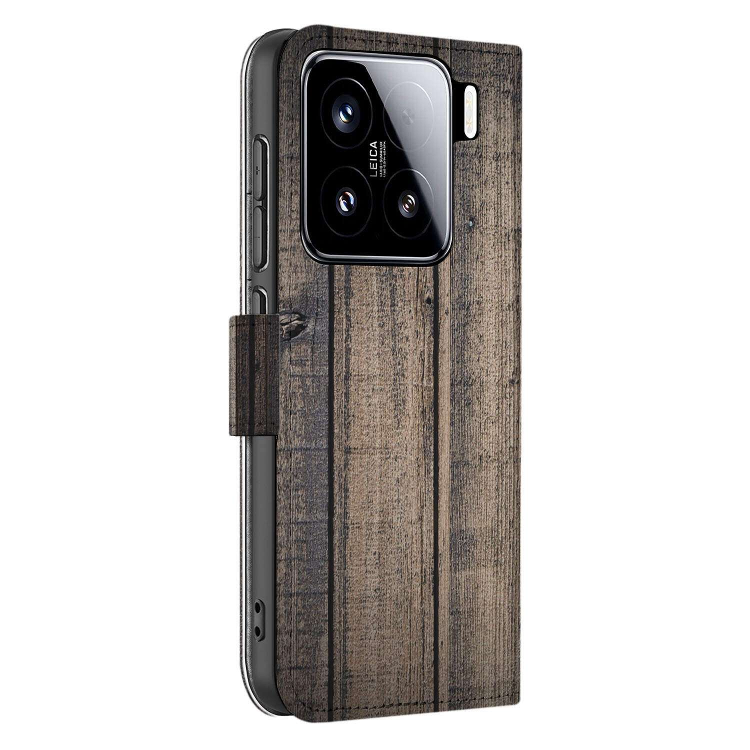 Xiaomi 15 Book Style Case Steigerhout design aanzicht