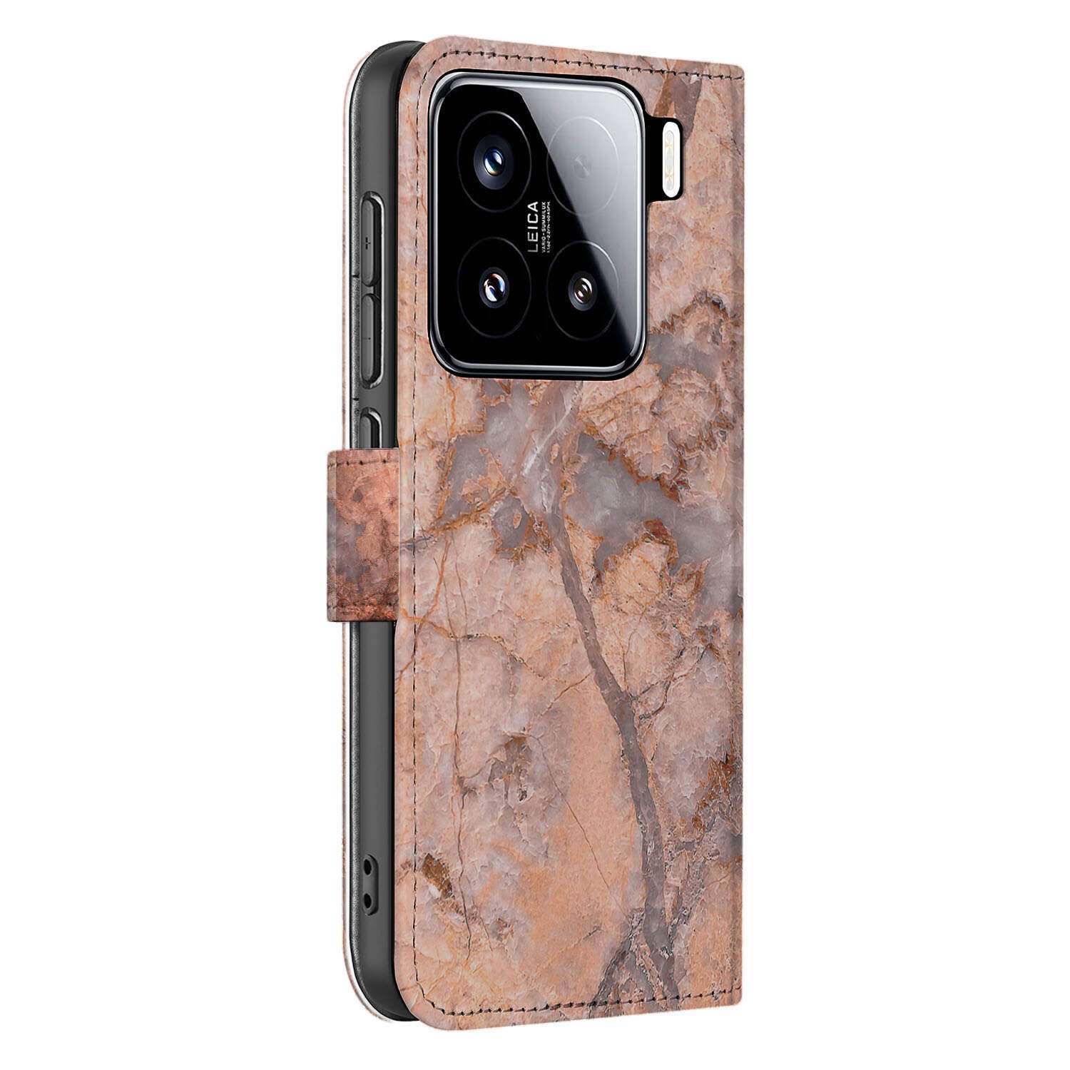 Xiaomi 15 Bookcase Marmer Oranje telefoonhoesje marmer oranje aanzicht