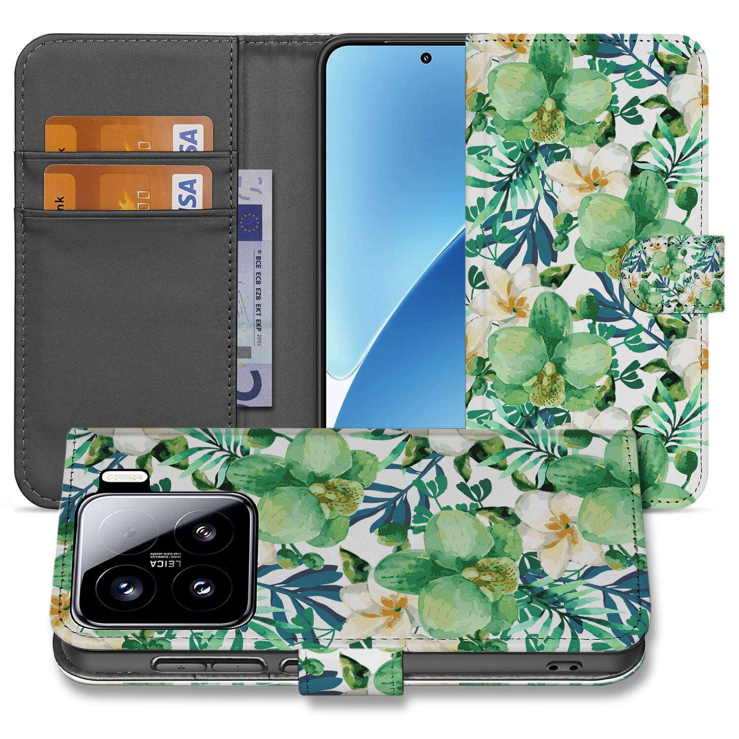Xiaomi 15 Hoesje Orchidee Groen bookcase bloemen design voorkant