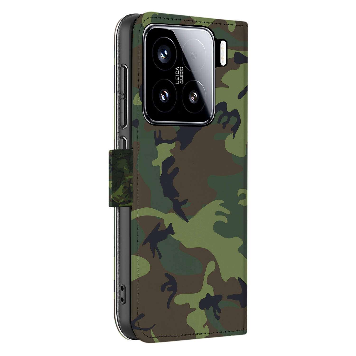 Xiaomi 15 Telefoon Hoesje Army Dark Book Case Army Dark zijkant