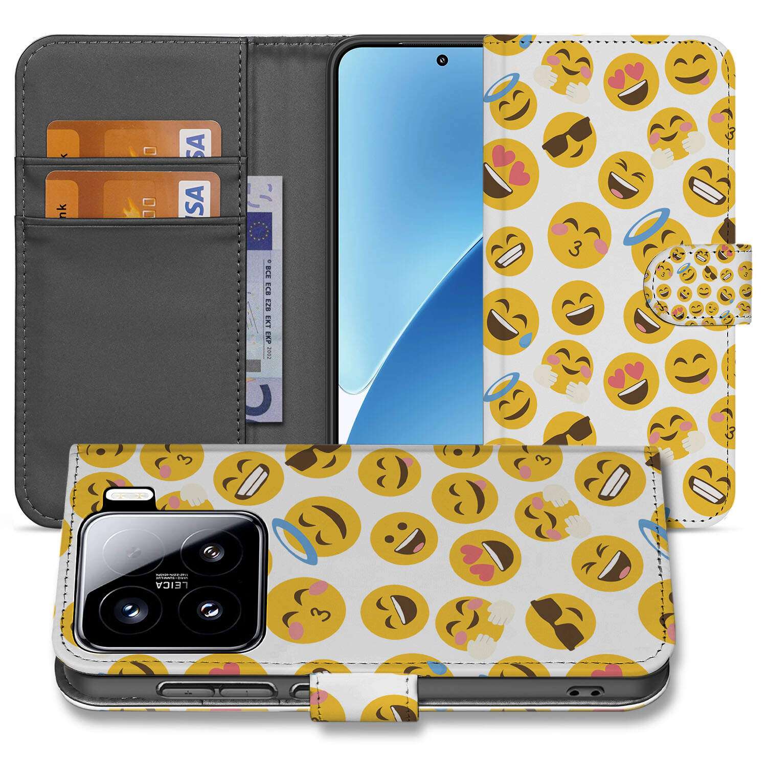 Xiaomi 15 Telefoon Hoesje Emoji book case emoji design voorzijde