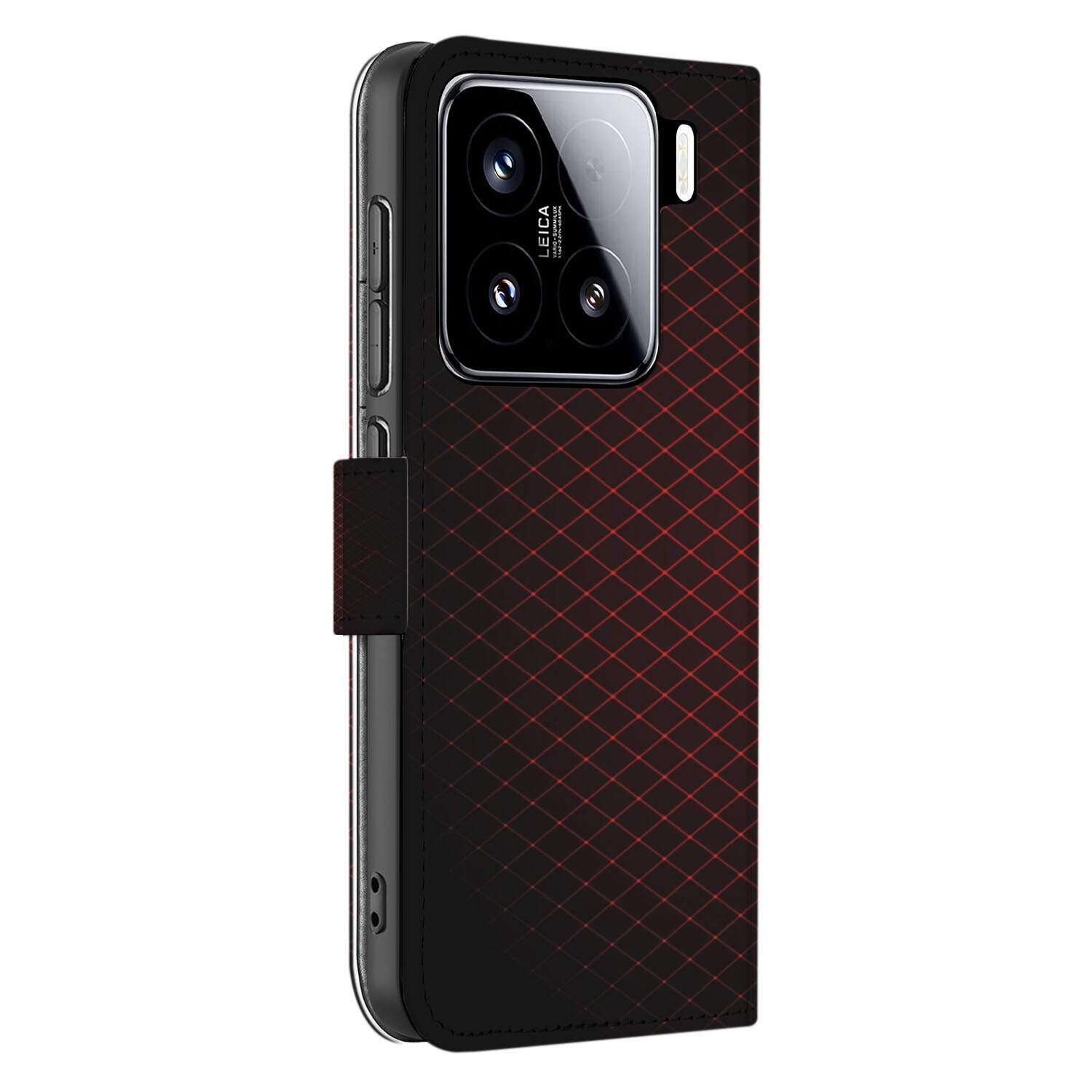 Xiaomi 15 Telefoon Hoesje Geruit Rood book case geruit rood aanzicht