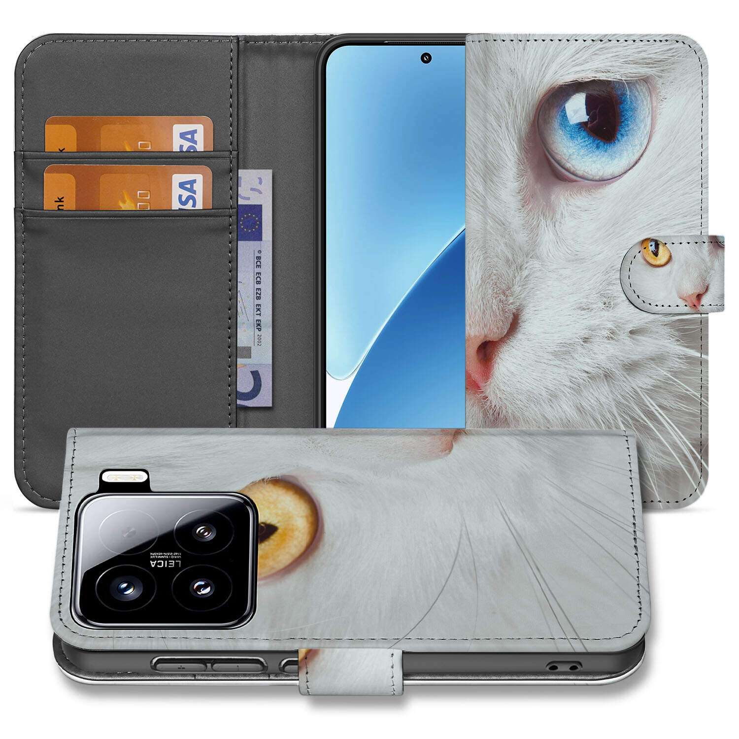 Xiaomi 15 Telefoonhoesje met Pasjes Witte Kat Book Case design Witte Kat aanzicht
