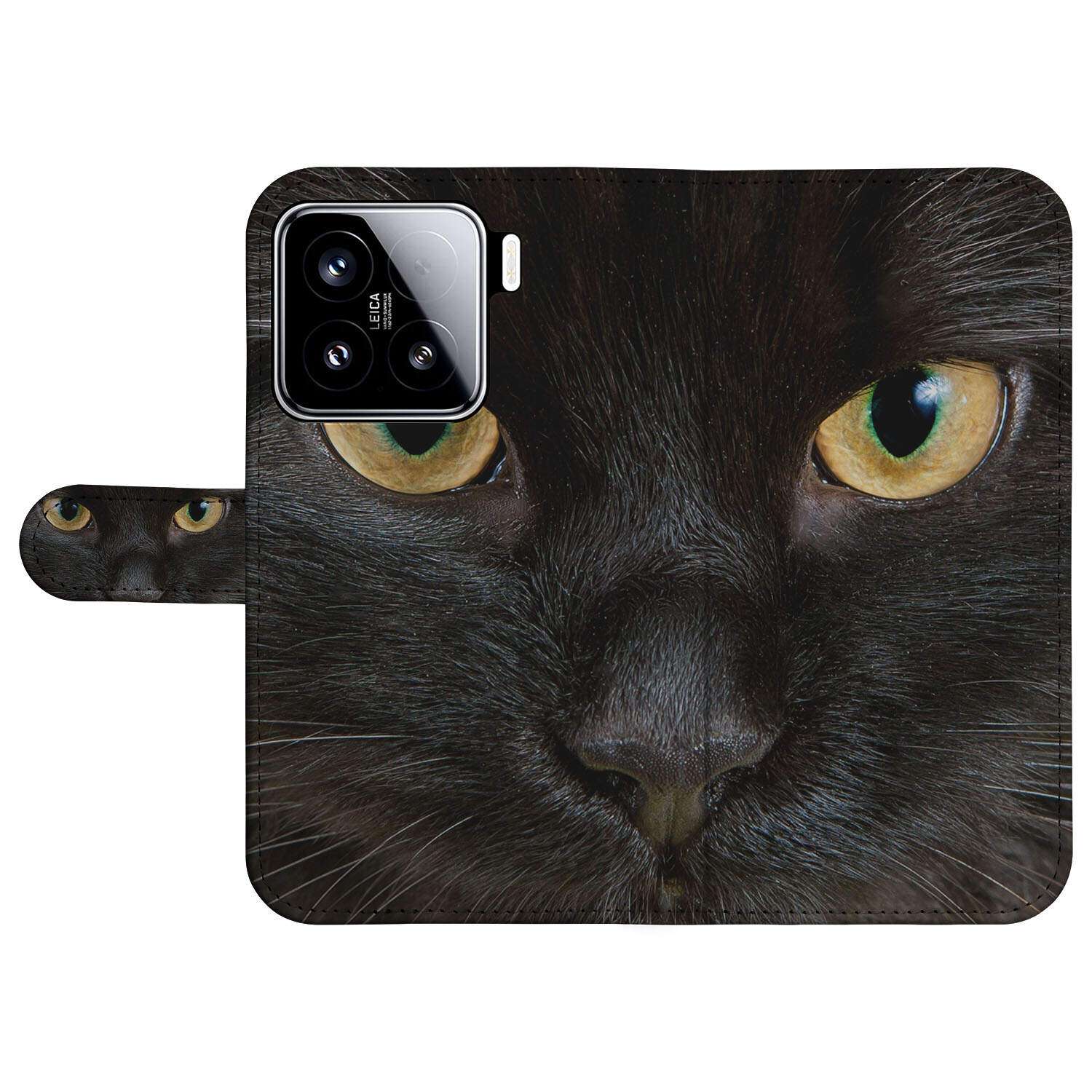 Xiaomi 15 Telefoonhoesje met Pasjes Zwarte Kat design voorkant