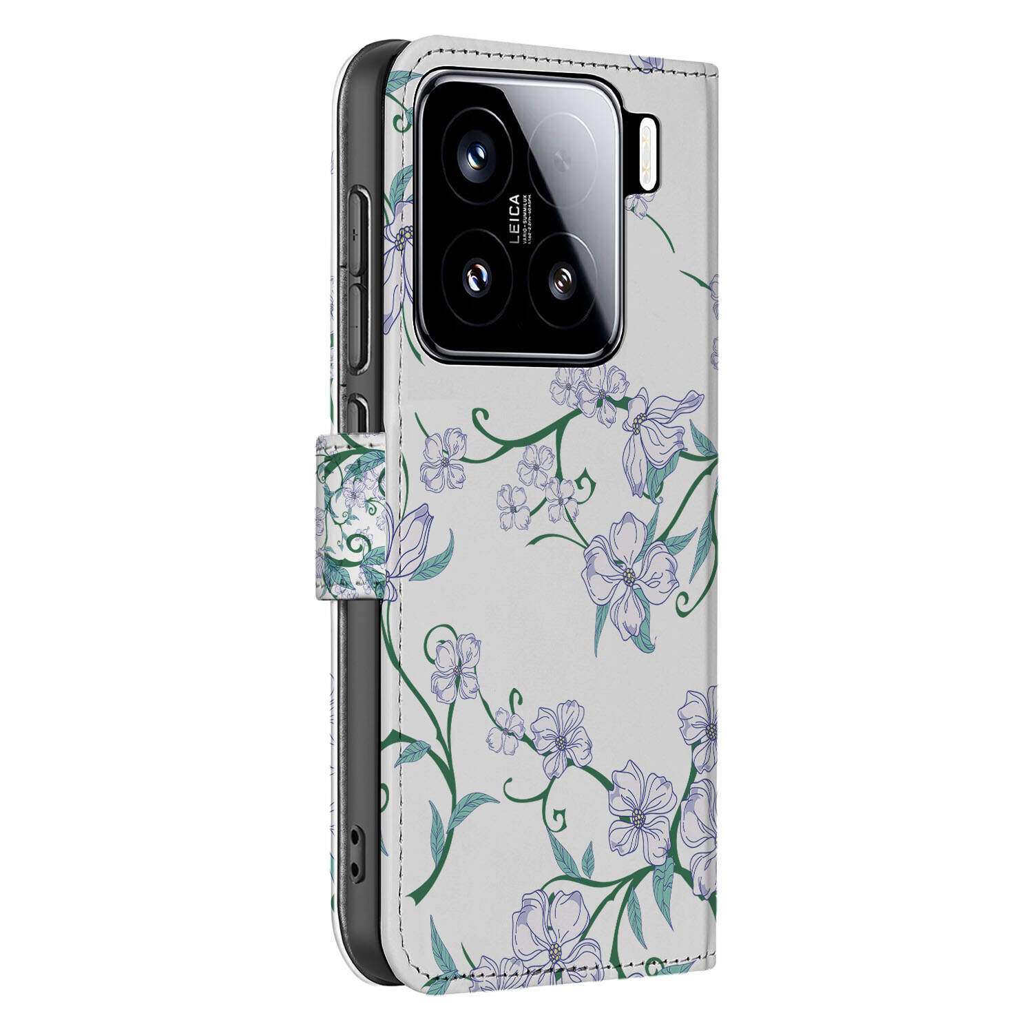 Xiaomi 15 Uniek Hoesje Blossom White bookcase bloemdesign zijkant