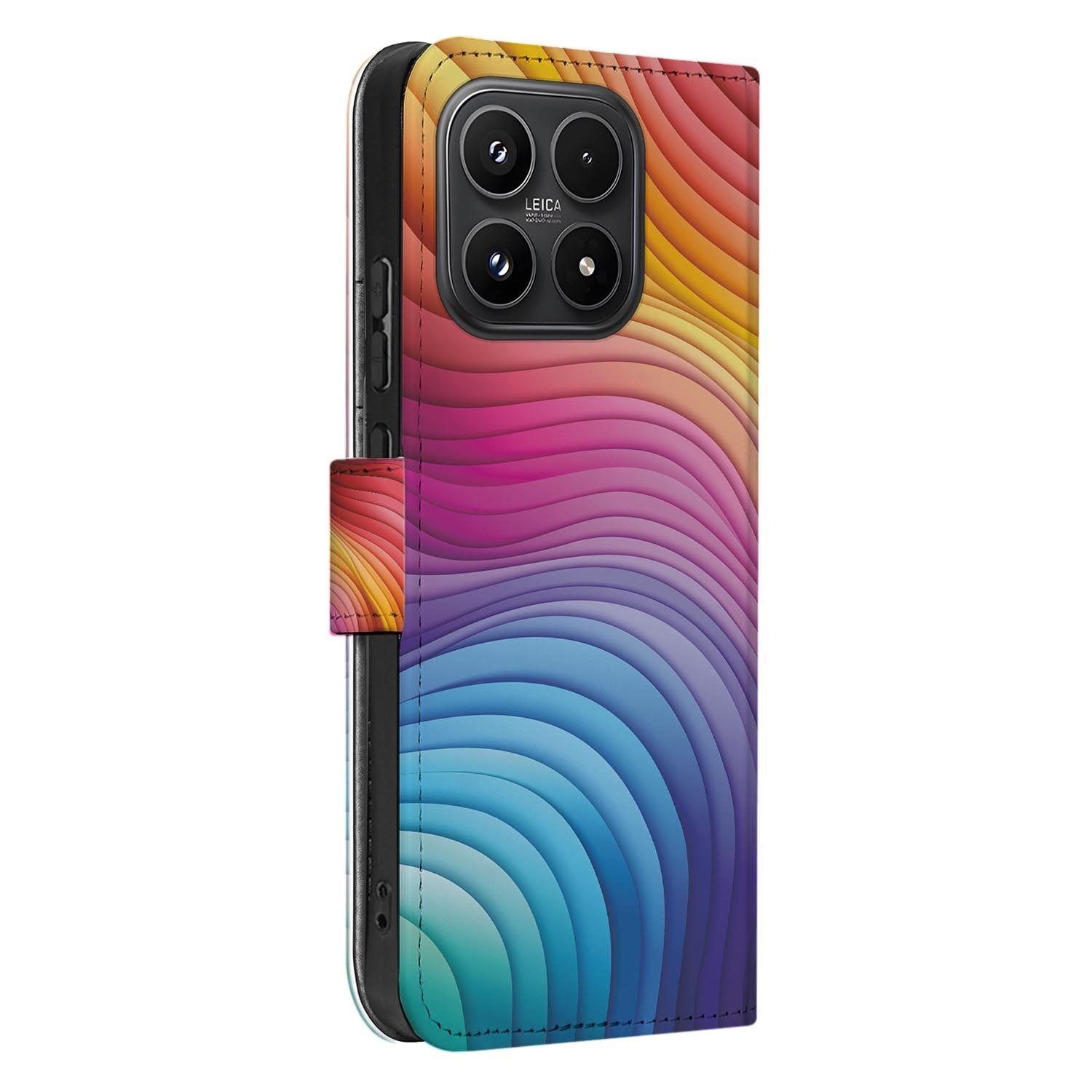 Xiaomi 17 bookcase Regenboog, zijkant met knopuitsparingen