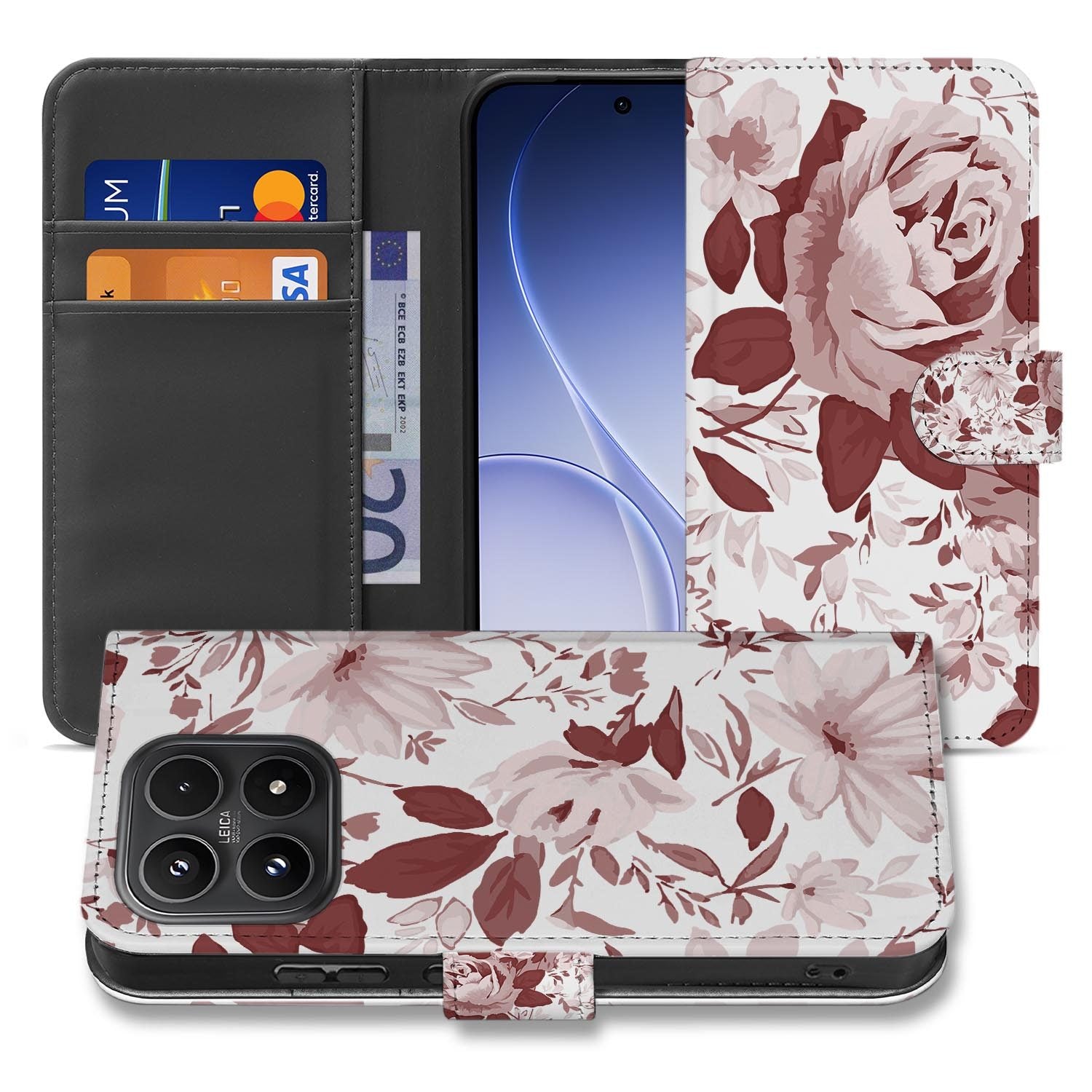 Xiaomi 17 bookcase Watercolor Flowers, voorkant met gesloten klep