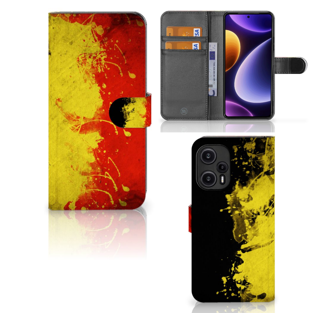 Xiaomi Poco F5 Bookstyle Case BelgiÃĢ design Belgische vlag aanzicht