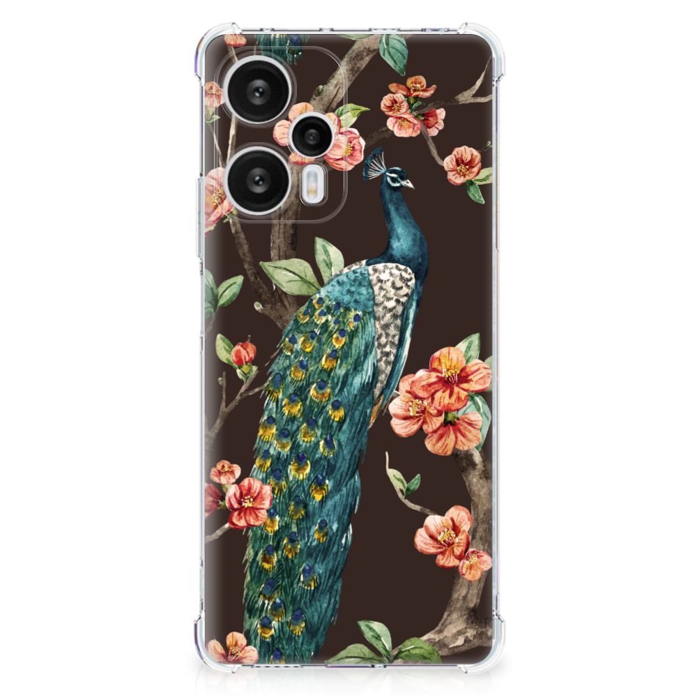 Xiaomi Poco F5 Case Anti-shock Pauw met Bloemen telefoonhoesje met pauw en bloemen design