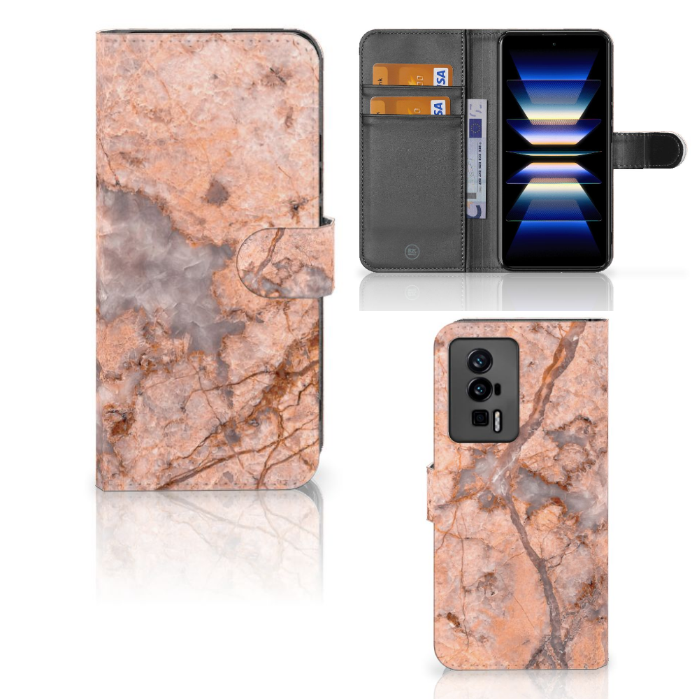 Xiaomi Poco F5 Pro Bookcase Marmer Oranje