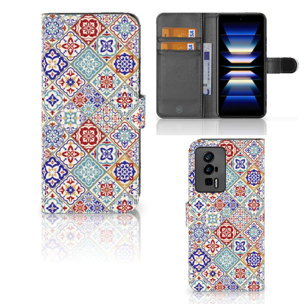 Xiaomi Poco F5 Pro Bookcase Tiles Color boekhoes design tegels aanzicht