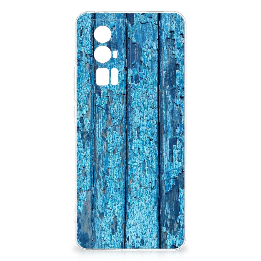 Xiaomi Poco F5 Pro Bumper Hoesje Wood Blue achterkant blauw hout