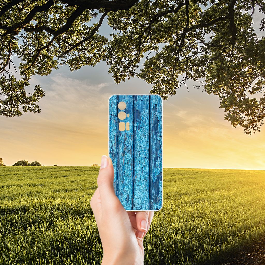 Xiaomi Poco F5 Pro Bumper Hoesje Wood Blue achterkant natuur
