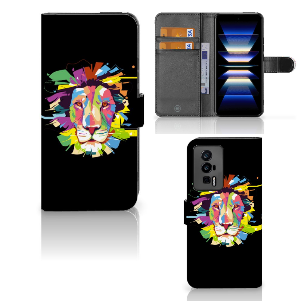 Xiaomi Poco F5 Pro Leuk Hoesje Lion Color voorkant achterkant binnenkant