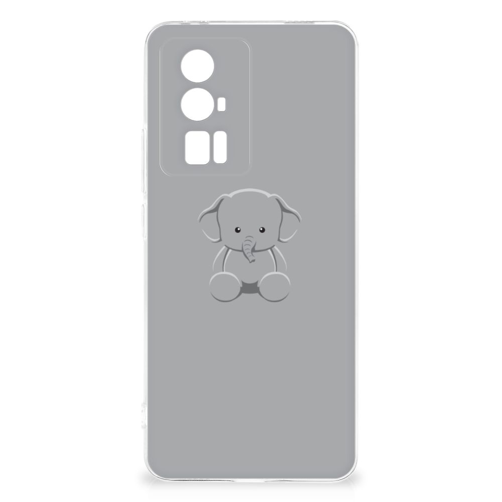 Xiaomi Poco F5 Pro Telefoonhoesje met Naam Grijs Baby Olifant Olifant design achterkant