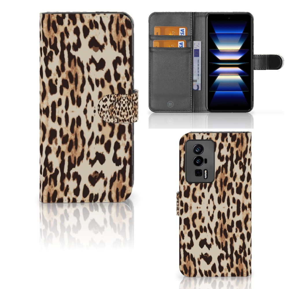 Xiaomi Poco F5 Pro Telefoonhoesje met Pasjes Leopard