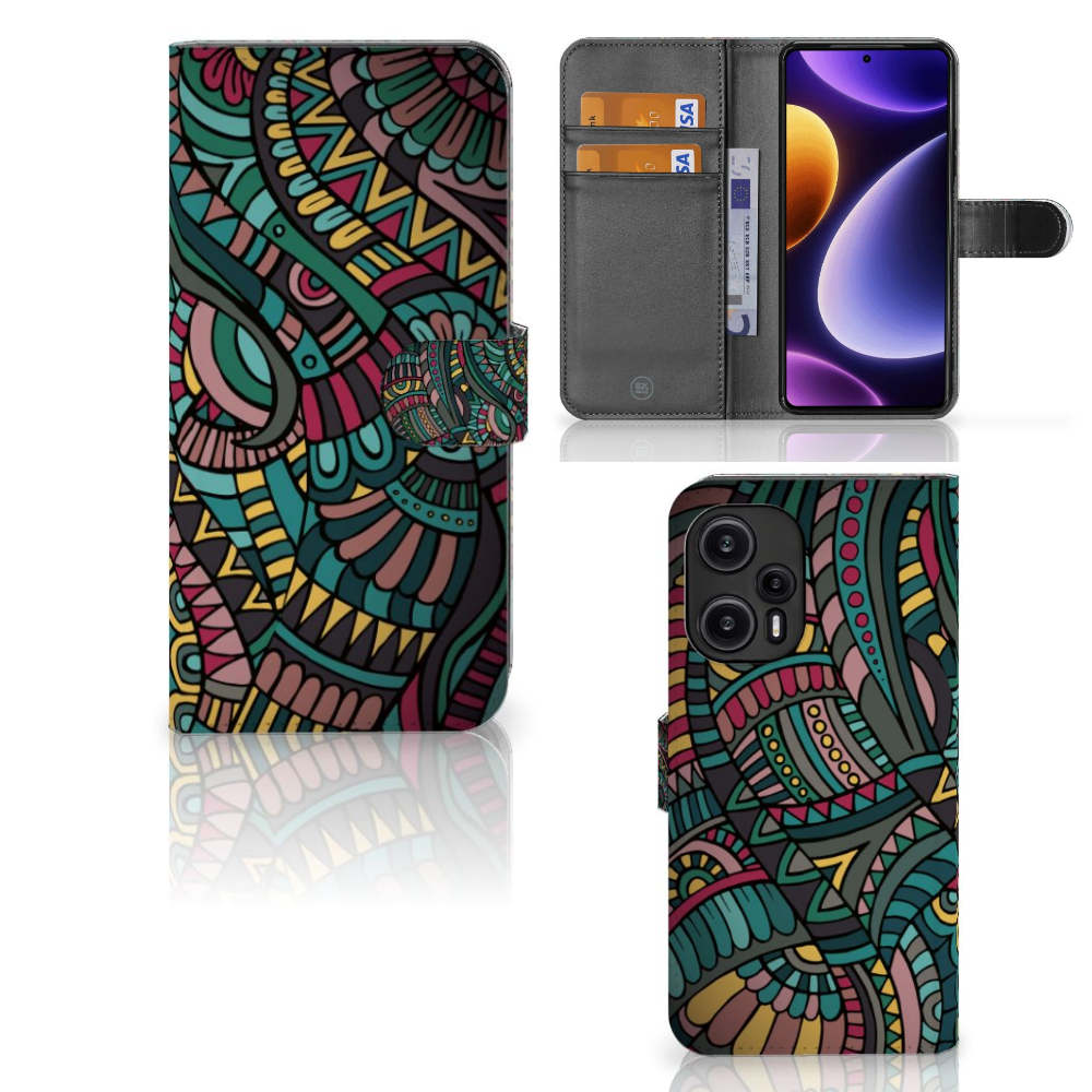 Xiaomi Poco F5 Telefoon Hoesje Aztec met kleurrijke print en ruimte voor drie pasjes 🎨