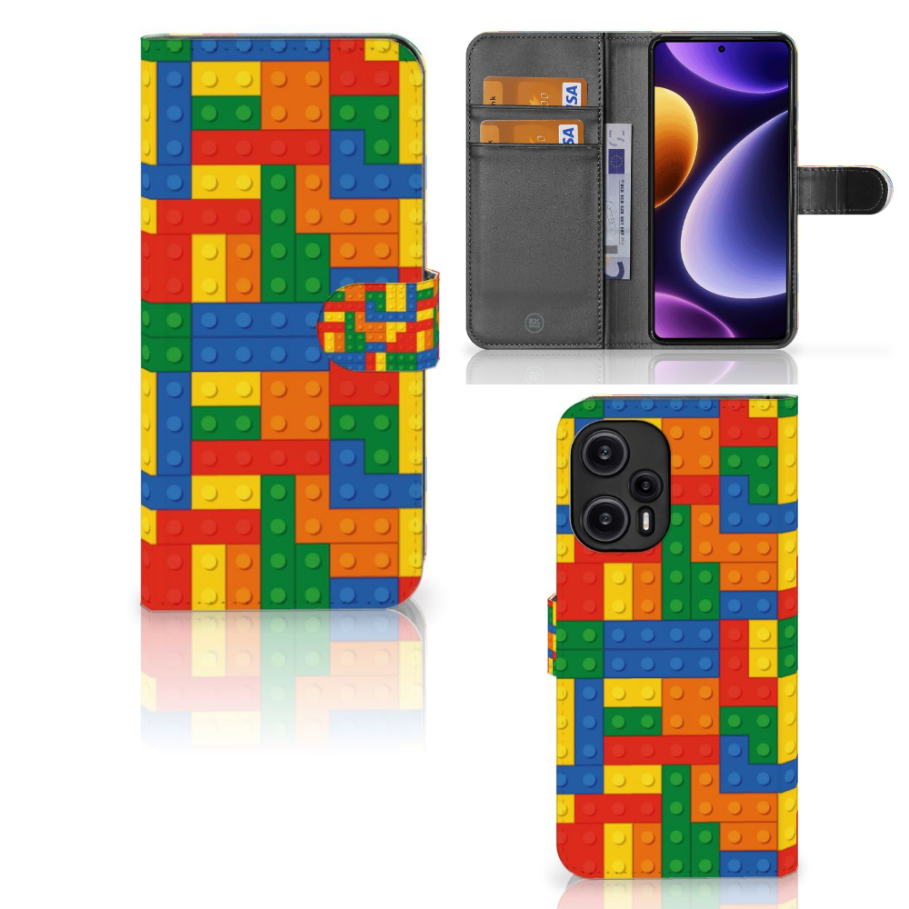 Xiaomi Poco F5 Telefoon Hoesje Blokken blokken design kleurrijk aanzicht