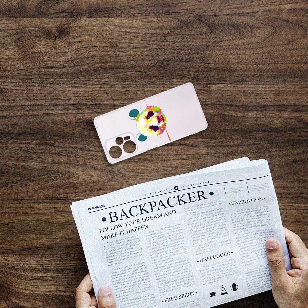 Xiaomi Poco F5 Telefoonhoesje met Naam Panda Color design bovenkant aanzicht