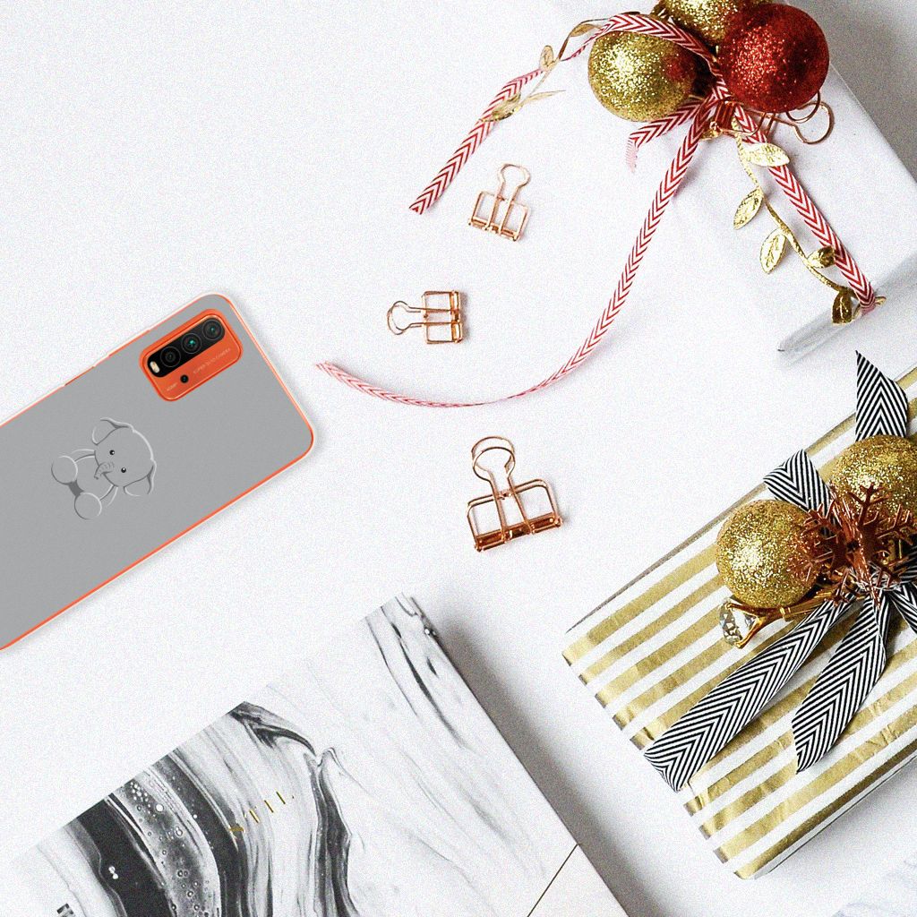 Xiaomi Poco M3 Telefoonhoesje met Naam Grijs Baby Olifant bovenaanzicht decoratie