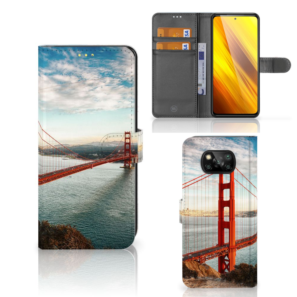 Xiaomi Poco X3 Poco X3 Pro Flip Cover Golden Gate Bridge design voorkant achterkant